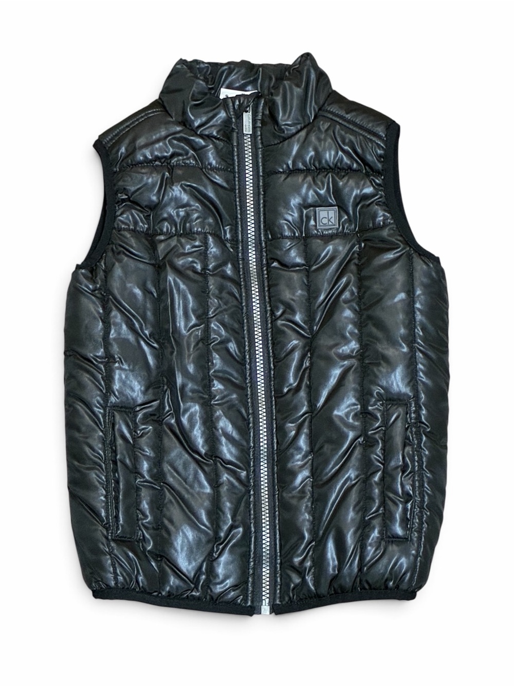 Calvin Klein Jeans Kids Shiny Puffer Vest Black Red Size 5 Full Zip Quilted Coat